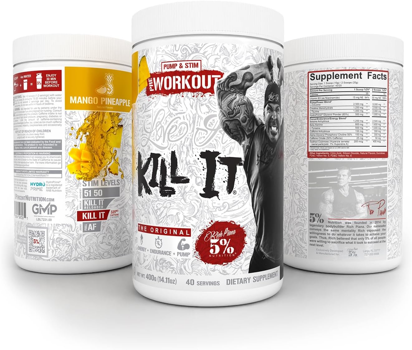 5-nutrition-rich-piana-kill-it-pre-workout-powder---mango-pineapple-flavor---boost-strength-endurance-and-pump-with-creatine-caffeine-beta-alanine-and-hydroprime-glycerol---1411-oz-40-servings-3