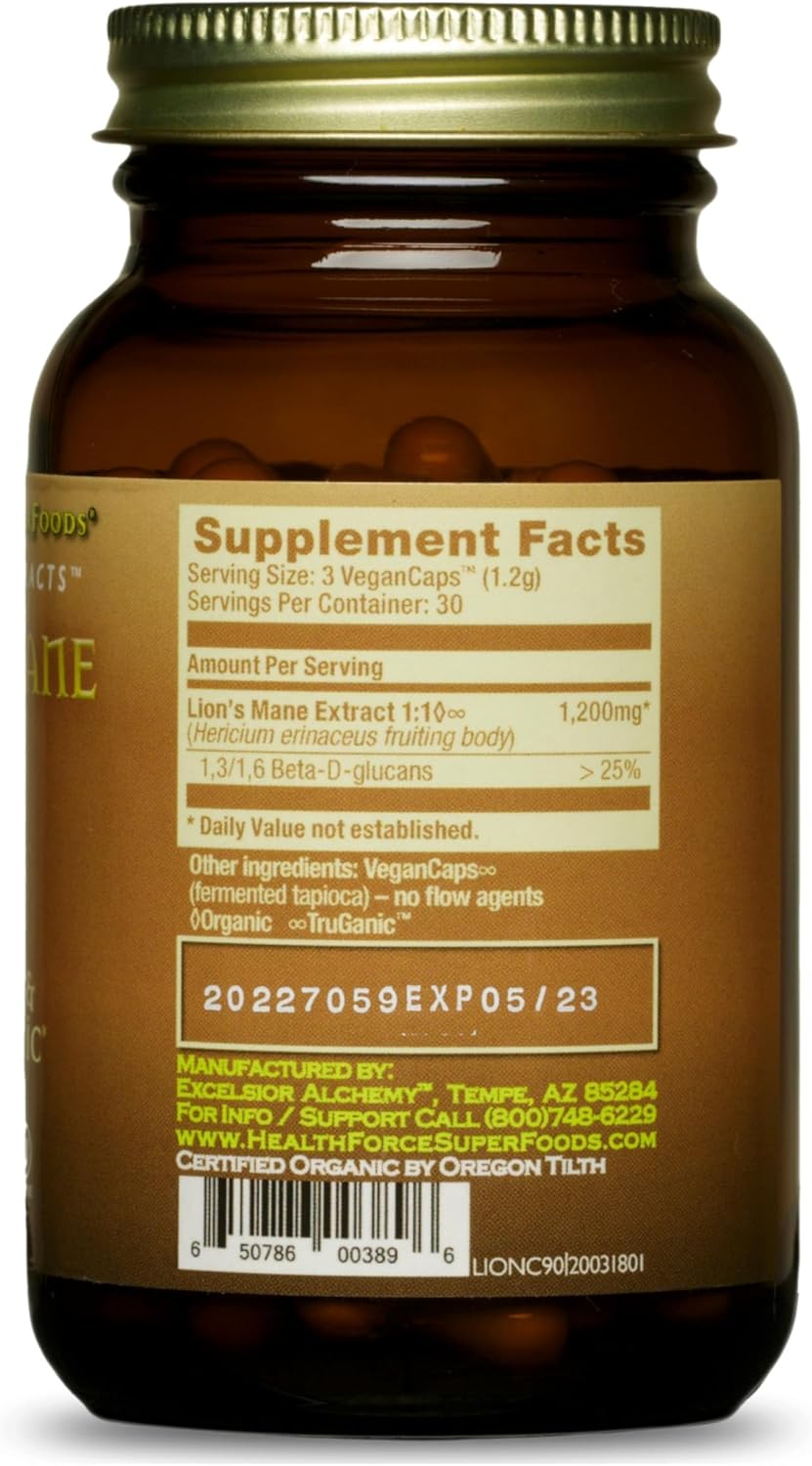 HealthForce SuperFoods Integrity Extracts Lion's Mane Capsules - 90 Vegan Capsules for Cognitive Support and Overall Wellness - Espot.com.au