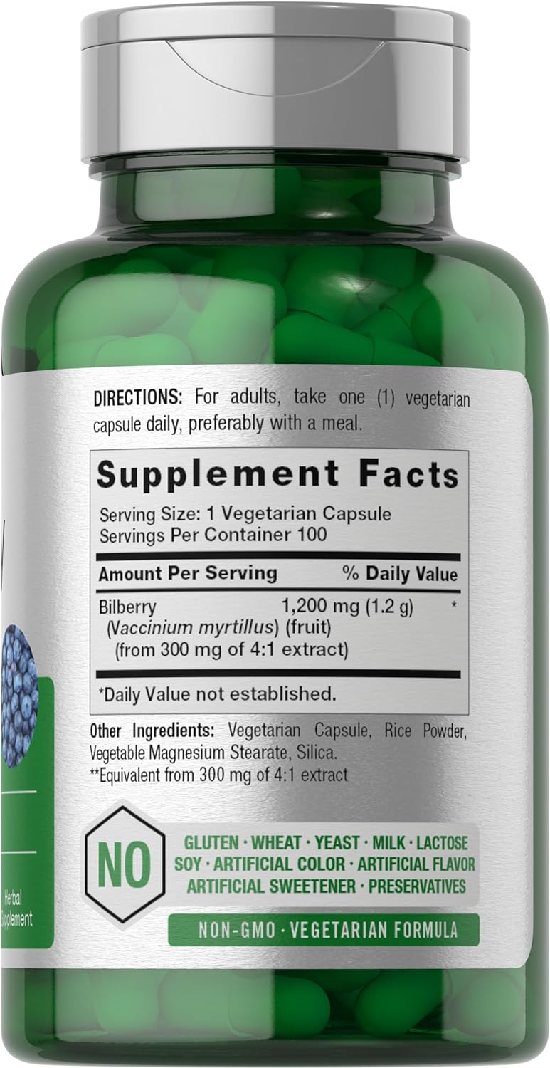 1200mg Bilberry Fruit Extract Capsules - 100 Count | Vegetarian, Non-GMO, Gluten Free Supplement by Horbäach - Espot.com.au