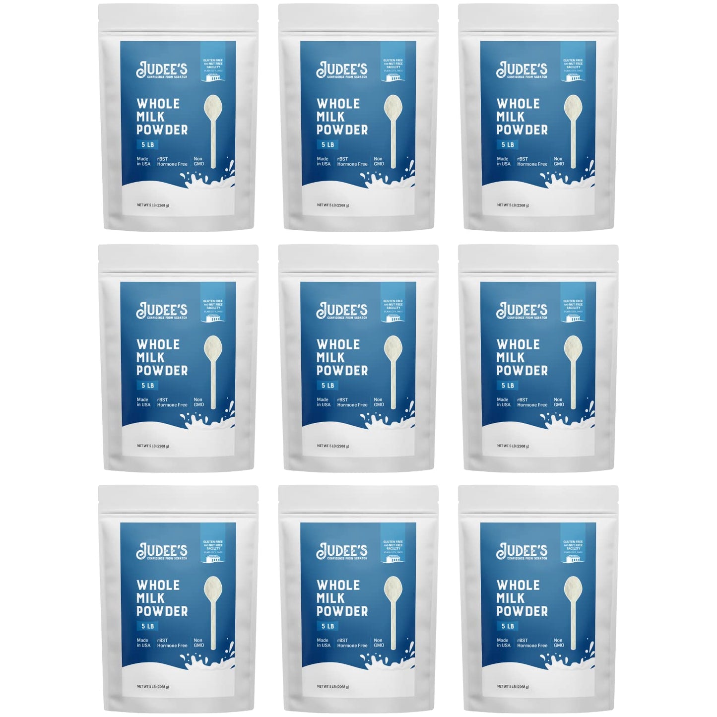 Bulk Whole Milk Powder 45lb (5lb Pack of 9) - Non-GMO, rBST Hormone-Free, Gluten-Free & Nut-Free - Made in USA - Ideal for Baking, Travel, and Pantry Storage - Espot.com.au