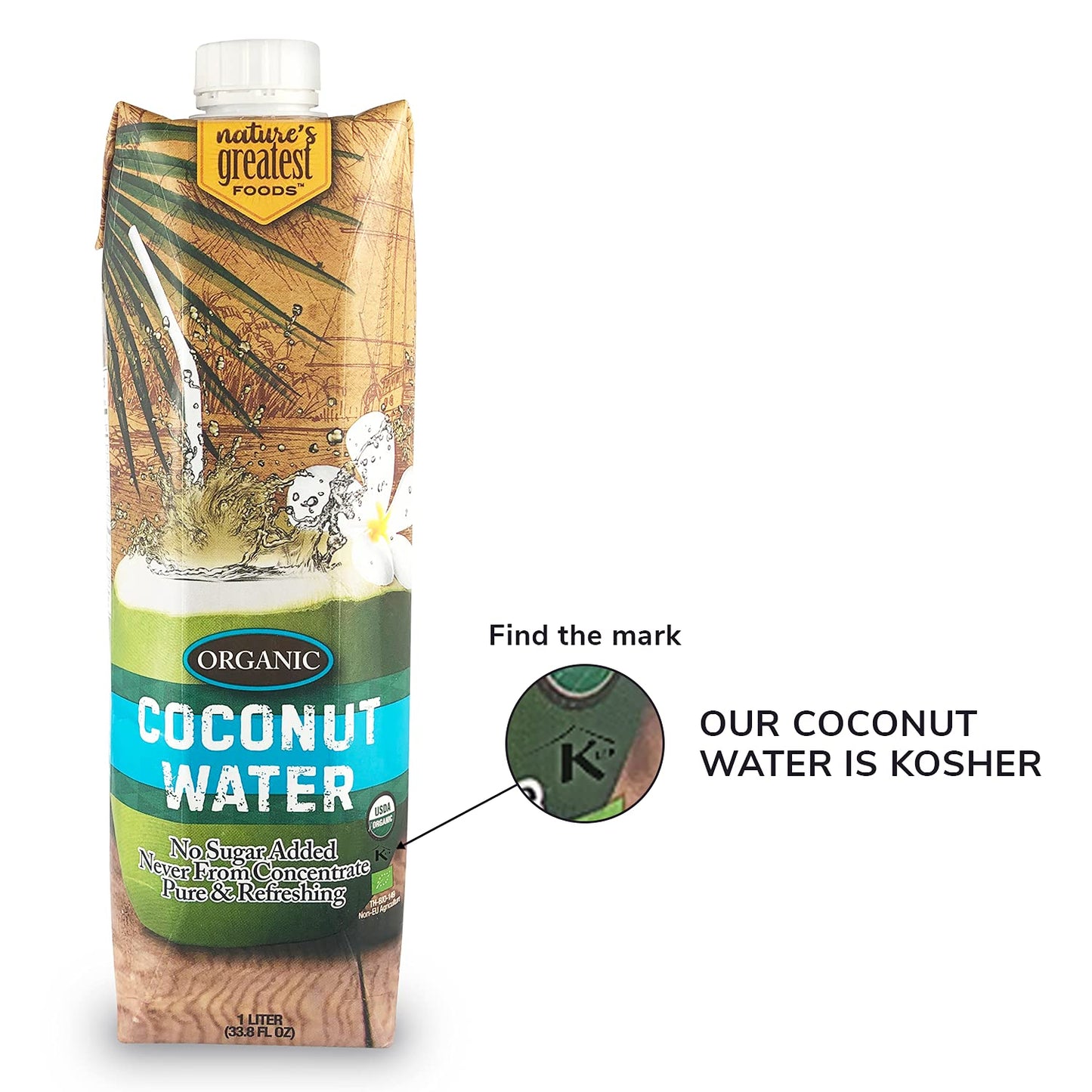 USDA Organic Certified Coconut Water, No Sugar Added, Pure & Refreshing - 33.8 fl oz (Pack of 6) - Espot.com.au