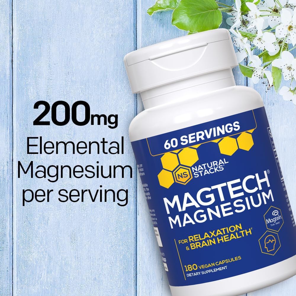 MagTech Magnesium Supplement - 3 Forms of Magnesium for Relaxation & Brain Health - 200mg Chelated Complex - 180 Capsules - Espot.com.au