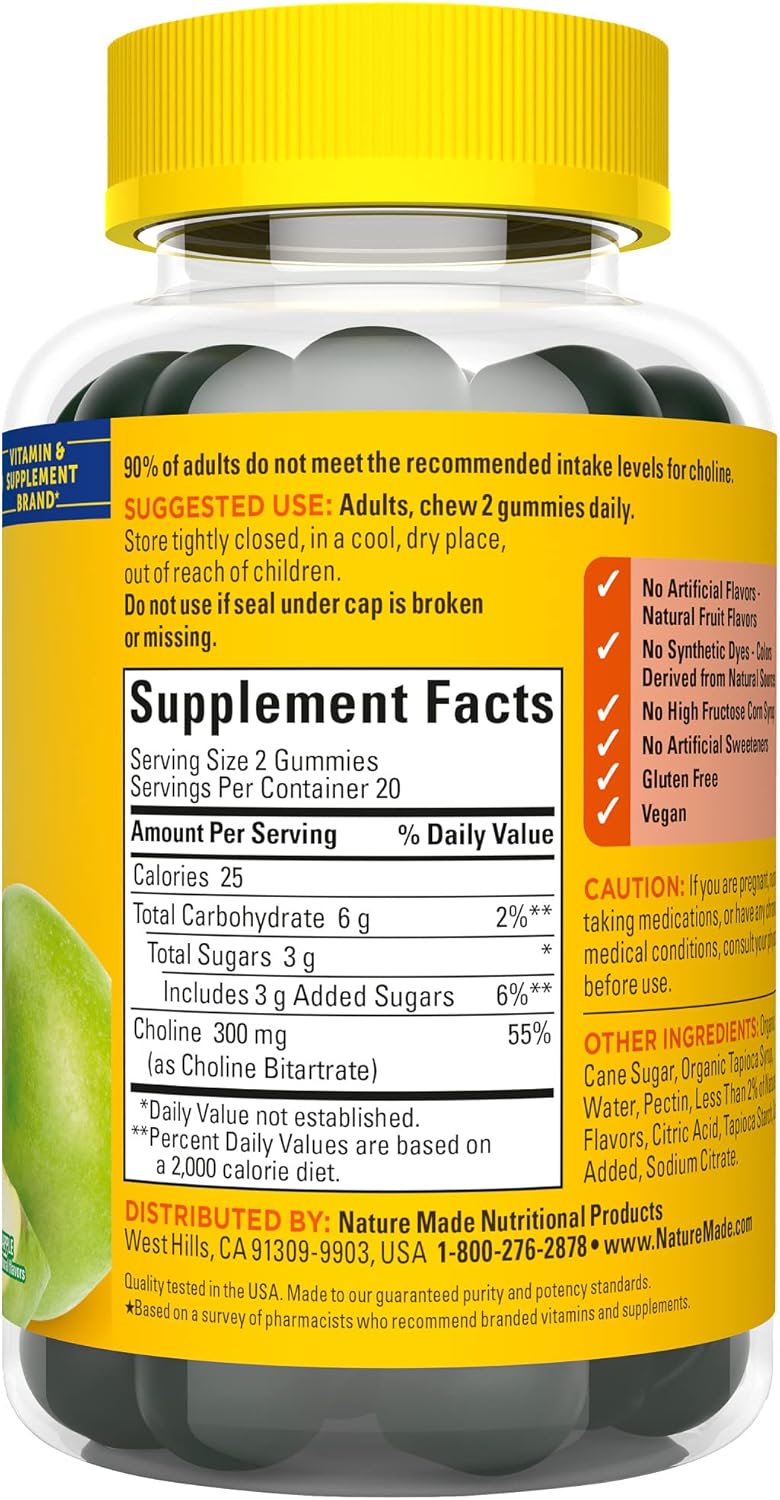 Choline Vegan Gummies for Liver, Nervous System & Brain Health - 40 Gummies, 20 Day Supply - Espot.com.au