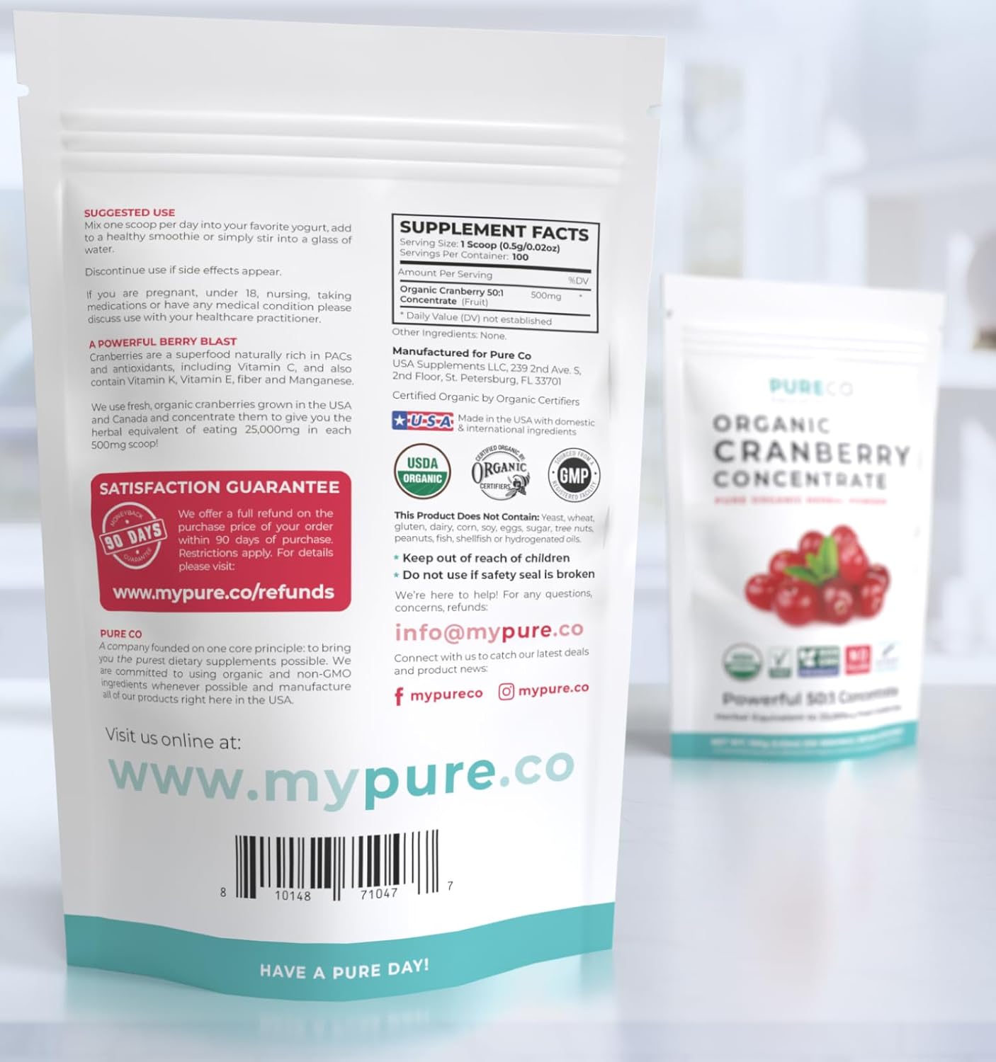 Organic Cranberry Concentrate Powder for Kidney Cleanse & UTI Support - Equivalent to 25,000mg Fresh Cranberries - Women's Vitamins - 100 Servings - Espot.com.au