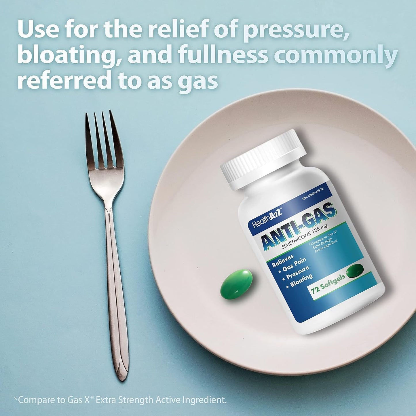Gas Relief Simethicone 125mg Tablets for Stomach Discomfort and Bloating - Fast Acting Anti Flatulence Formula - 72 Count Pack by HealthA2Z - Espot.com.au