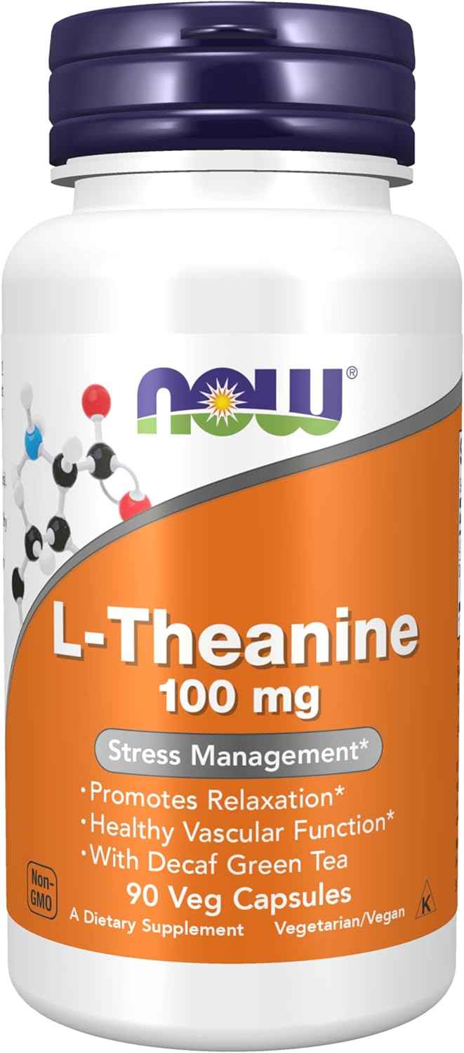 L-Theanine 100mg with Decaf Green Tea, Stress Management Supplement - 90 Veg Capsules by NOW Foods
