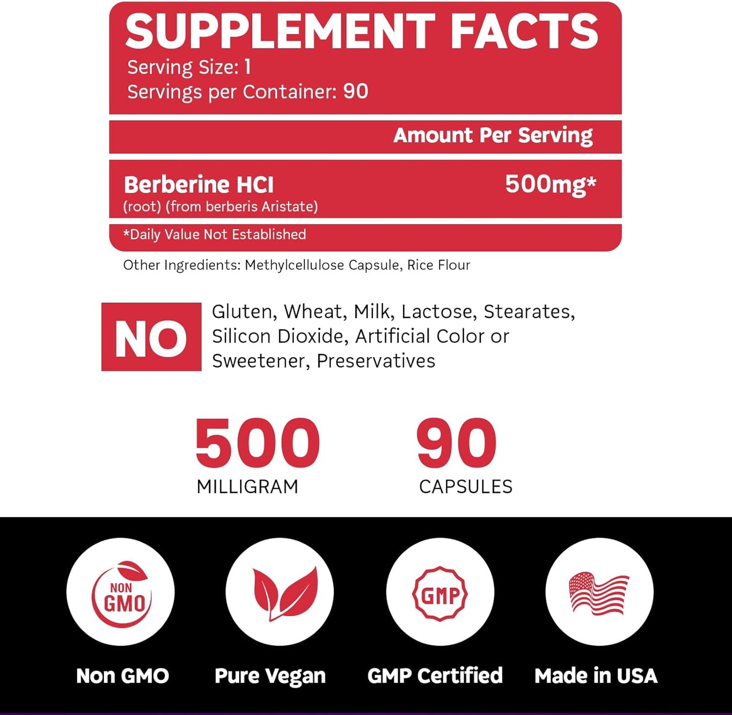 Premium Vegan Berberine Hcl 500mg Capsules - Non GMO Gluten Free Supplement - BoostCeuticals Pure Berberine 500mg - 90 Capsules - Espot.com.au