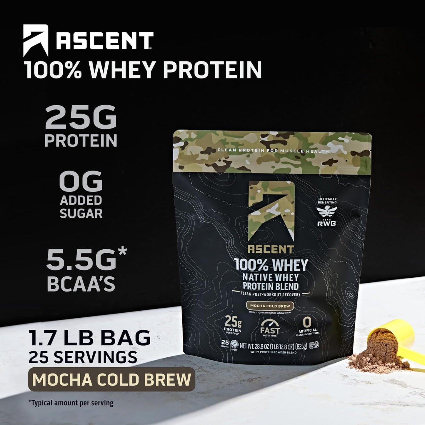 Premium 100% Whey Protein Powder - Post Workout Isolate, Zero Artificial Ingredients, Gluten Free, Military Exclusive, Mocha Cold Brew Flavor - Espot.com.au
