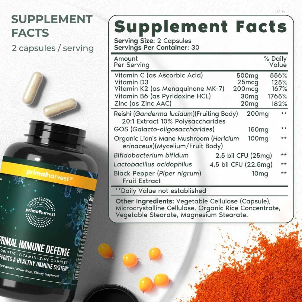 primal-harvest-immune-defense-10-in-1-supplement-with-probiotics-zinc-vitamin-c-b6-d3-k2---60-capsules-immune-boosters-for-adults-2