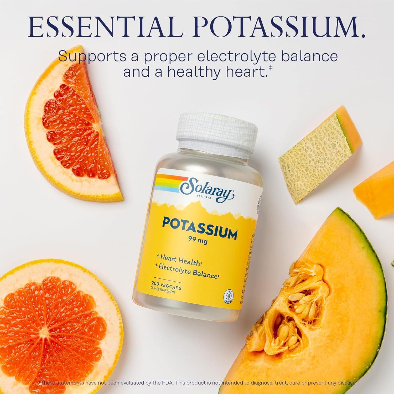 Solaray Potassium 99mg Supplement - Electrolyte Balance Formula for Heart and Vascular Health - 200 VegCaps, Lab Verified & Guaranteed - Espot.com.au