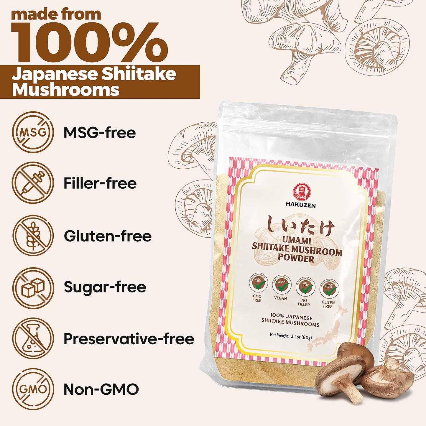 Organic Japanese Shiitake Mushroom Powder - Umami Seasoning for Cooking, 2.1 Oz (60g), Gluten-Free & Vegan - No Additives - Ideal for Soups - Espot.com.au