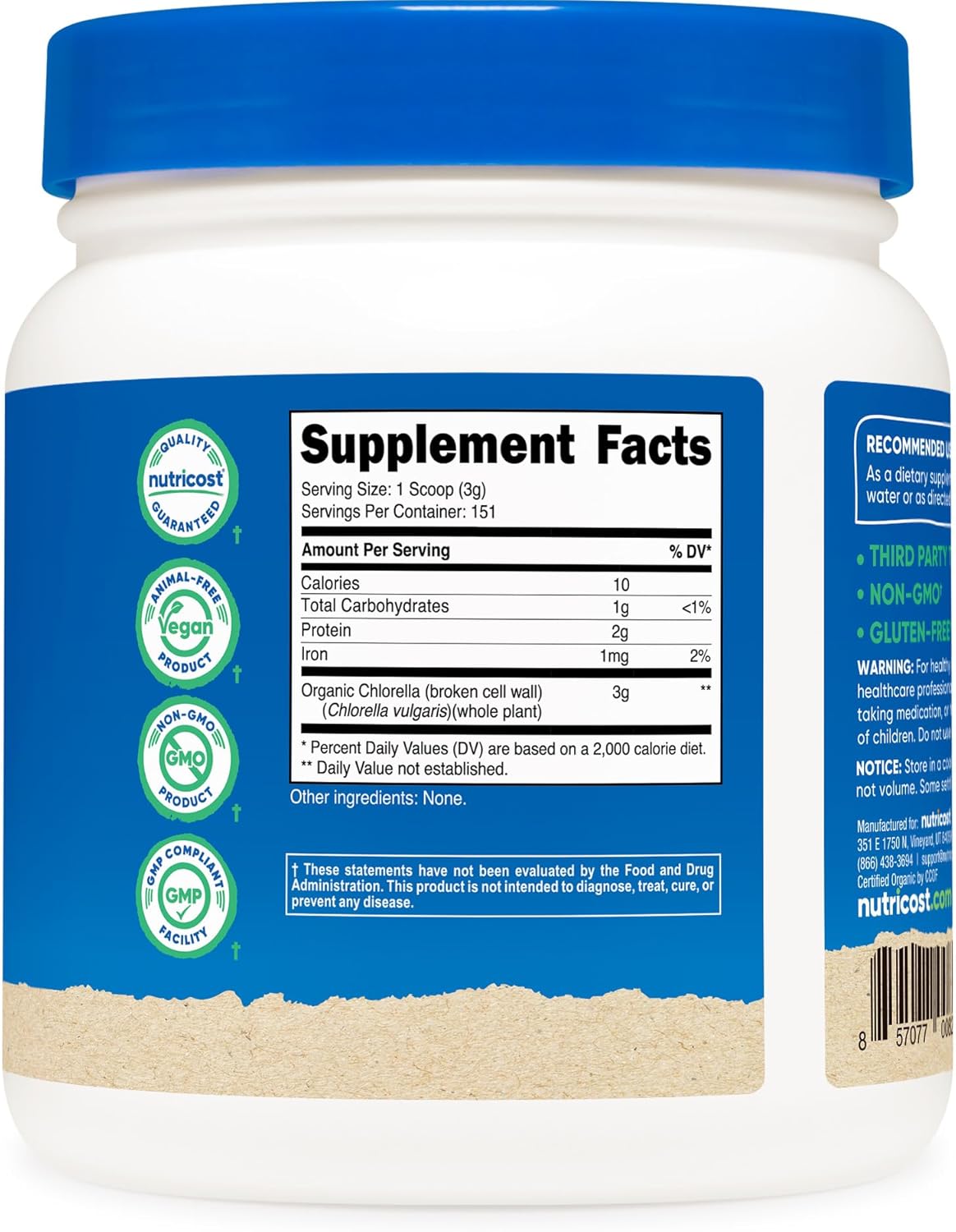 Organic Chlorella Powder - 1LB Bag, 3g Per Serving - Nutricost Brand - Espot.com.au