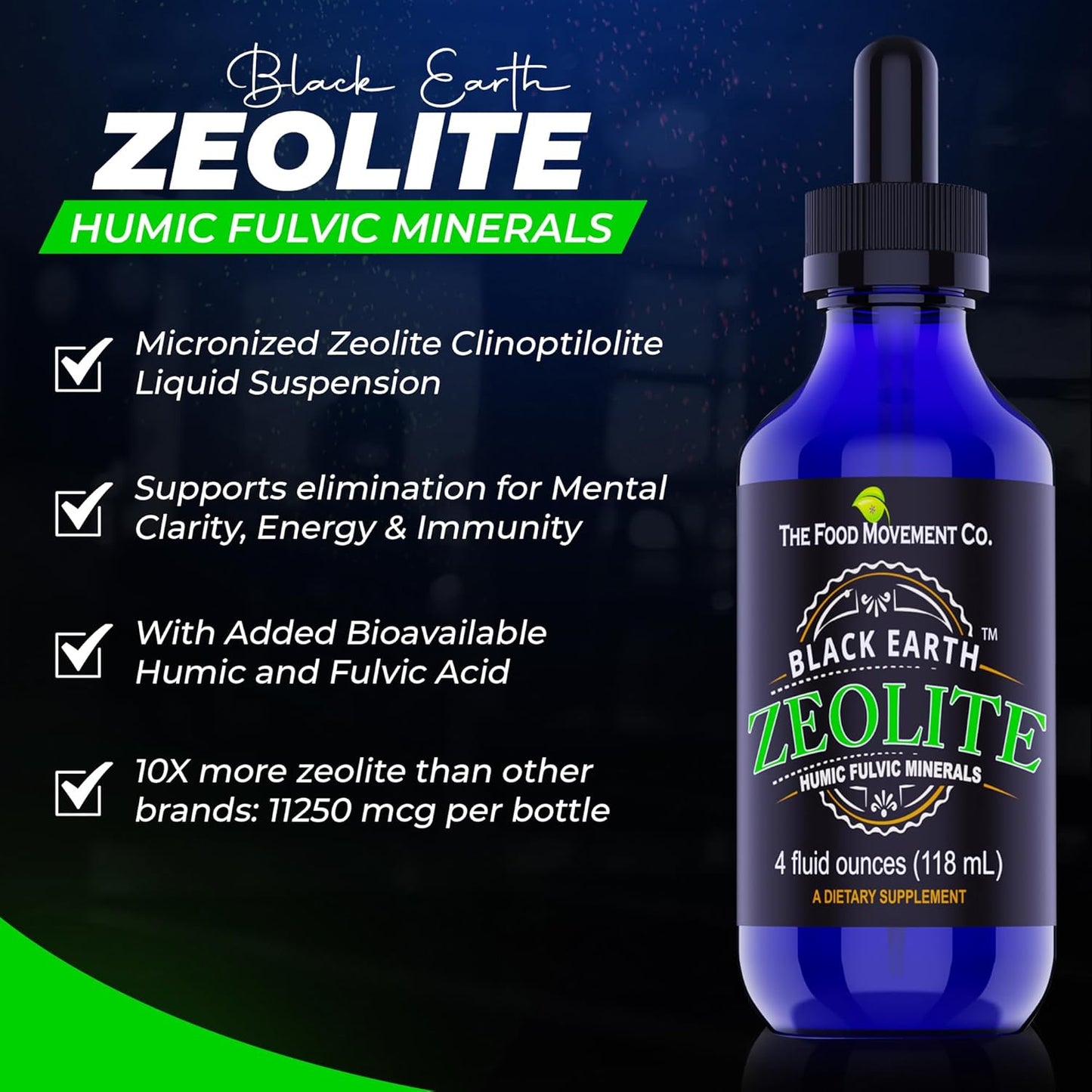 Black Earth Zeolite with Humic Fulvic Acids Trace Minerals Liquid Drops - Detox & Gut Health Support for Adults & Kids - 4 Fl Oz - Espot.com.au