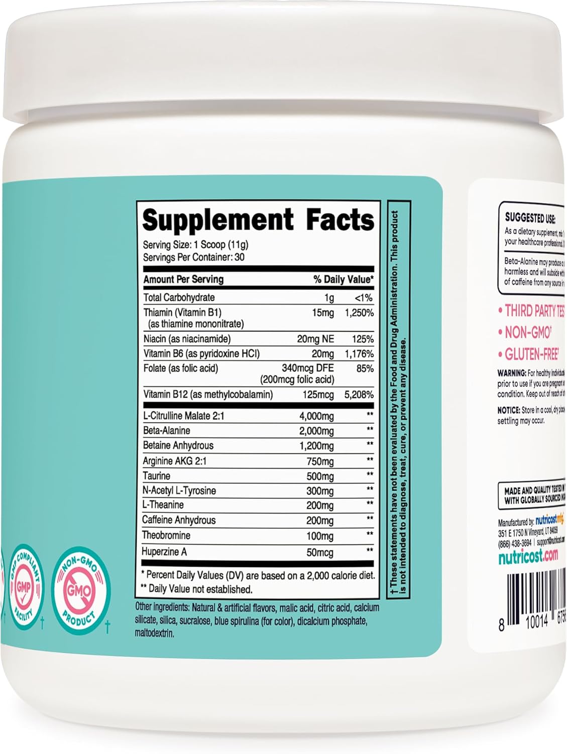 Nutricost Women's Pre-Workout Powder - Blue Raspberry Flavor - 30 Servings - Espot.com.au