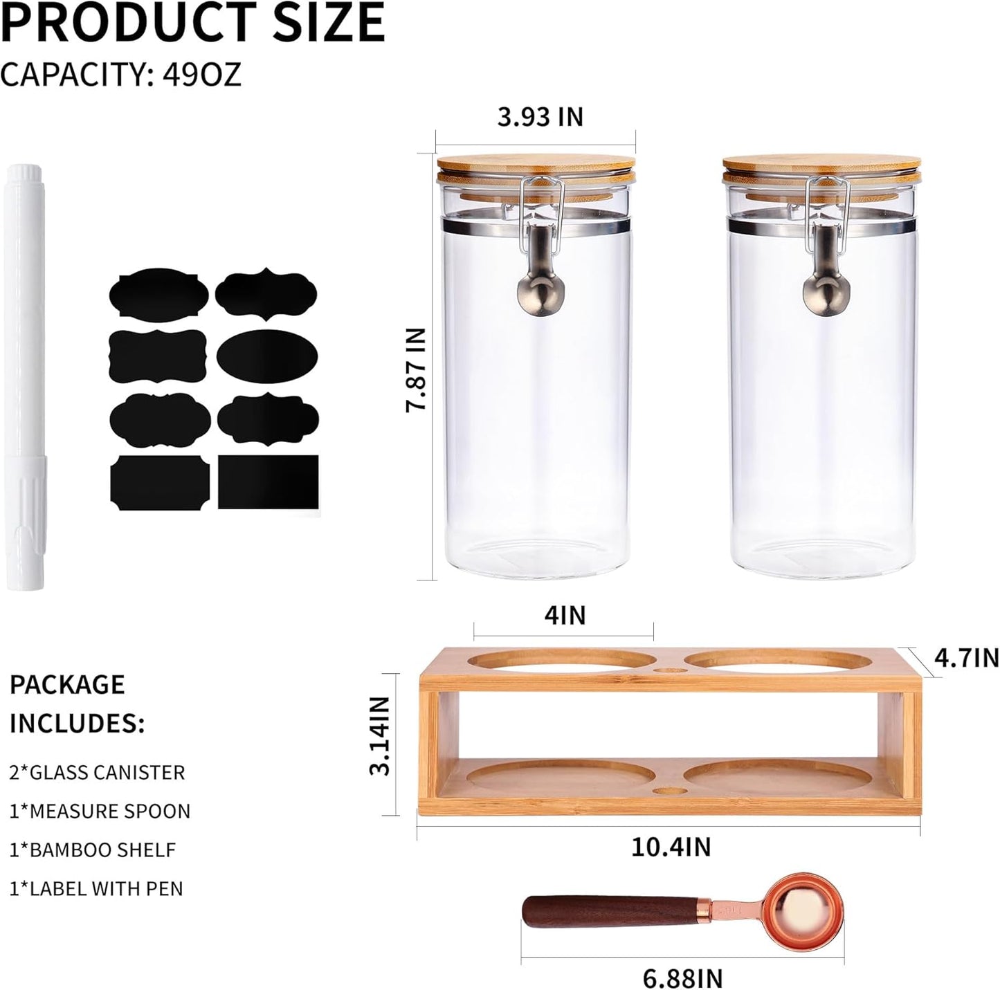 2pcs-49oz-glass-coffee-storage-container-set-with-bamboo-shelf---airtight-sealed-coffee-bean-jars-with-clamp-lid-measuring-spoon---kitchen-pantry-canisters-for-ground-coffee-sugar-tea-flour-2