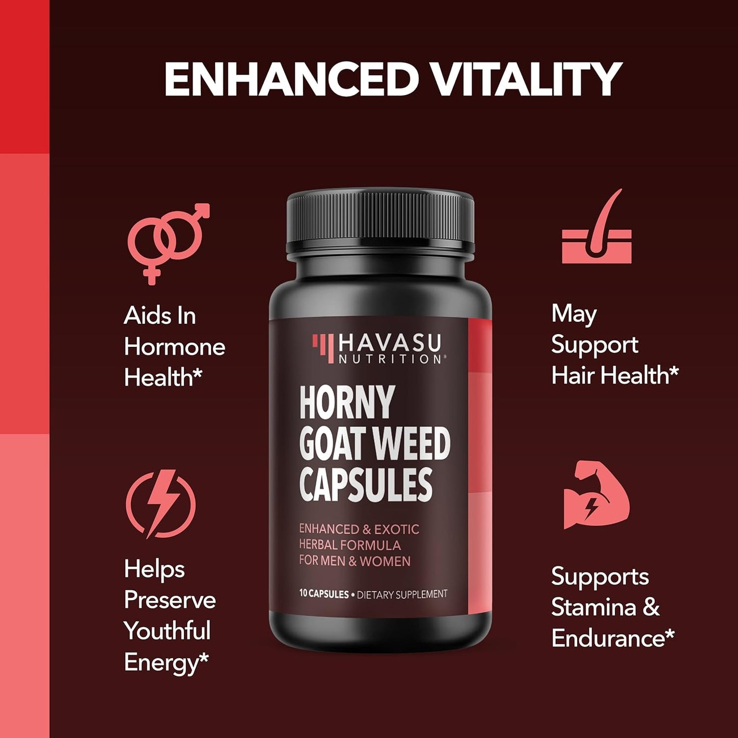 Extra Strength Horny Goat Weed Capsules for Men & Women - Energy & Performance Support with Tongkat Ali, Muira Puama, Saw Palmetto - 10 Count - Espot.com.au