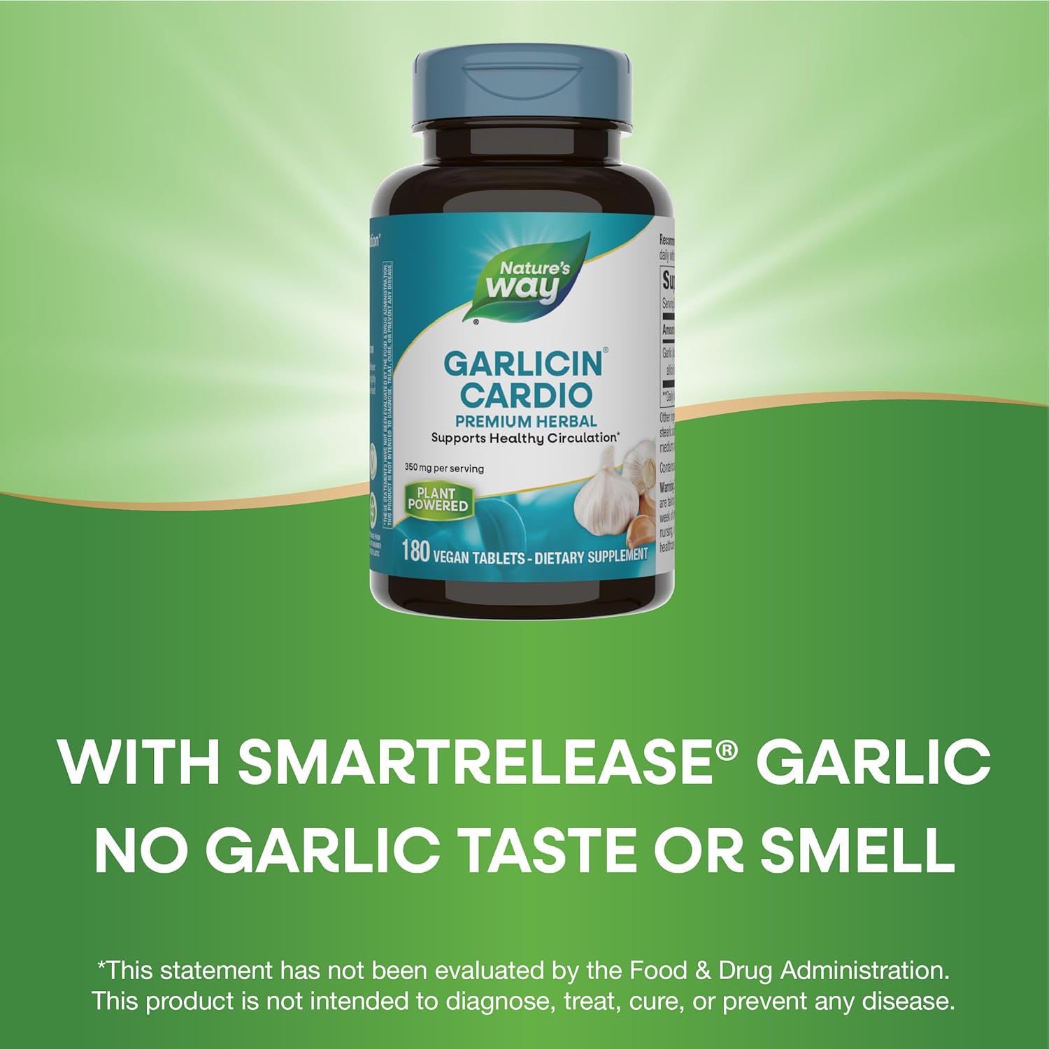 Nature's Way Garlicin Cardio Tablets - Premium Herbal Supplement for Healthy Circulation, Vegan, 180 Count - Espot.com.au
