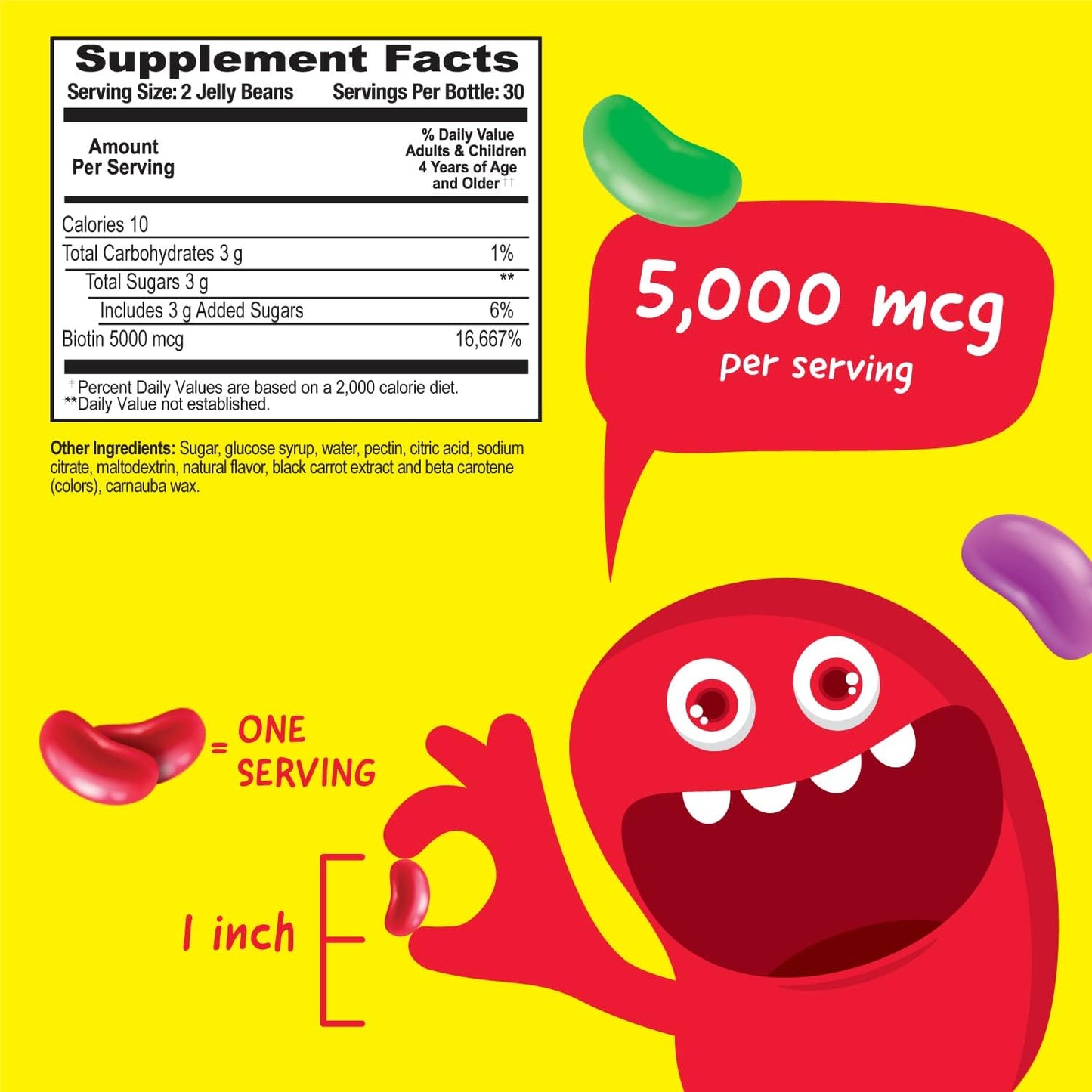 Vegan Kids Biotin 5000mcg Jelly Beans | Tasty B7 Vitamin Supplement | Hair, Skin, Nail Health | Hair Vitamins for Kids | 60 Jellies - Espot.com.au