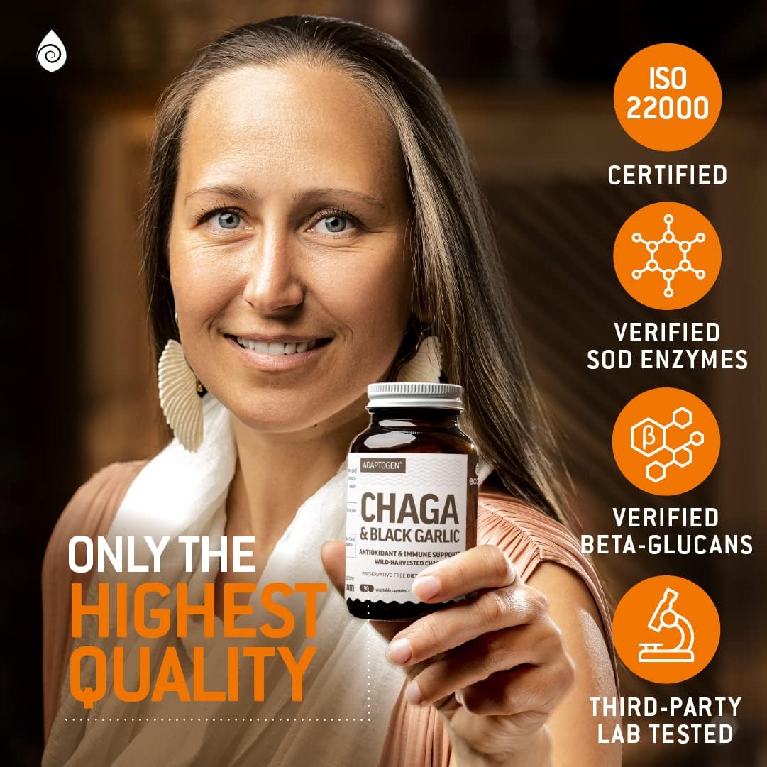 Organic Chaga Mushroom and Black Garlic Capsules - Antioxidant Immune Support Supplement - Nordic Forest Mushrooms - 1500mg - 90 ct - Espot.com.au