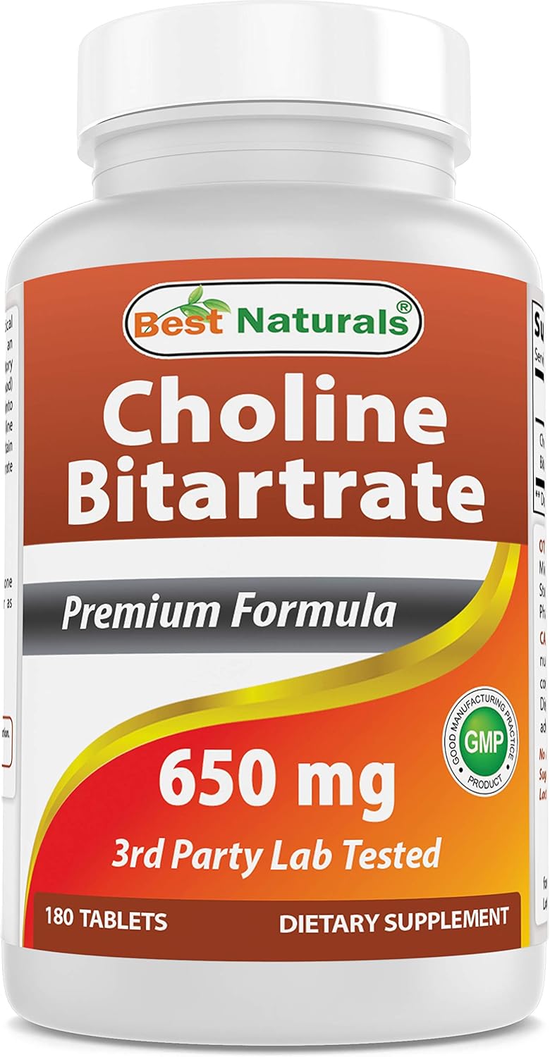 Premium Non-GMO Choline Bitartrate 650mg Tablets for Cognitive Brain Health - 180 Count - Espot.com.au