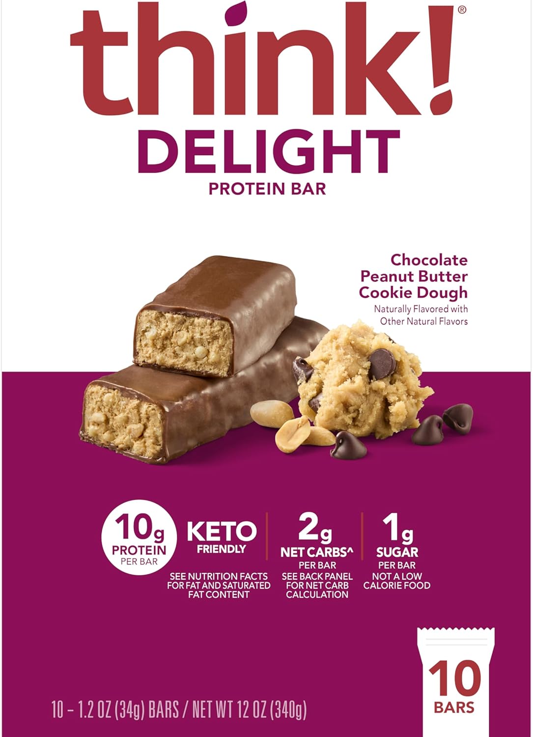 delicious-think-keto-protein-bars---chocolate-peanut-butter-cookie-dough-10-count-pack---healthy-low-carb-gluten-free-snack-10
