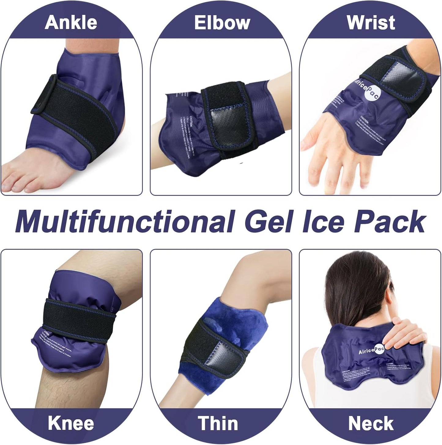 AiricePac Ankle Ice Pack Wrap - Reusable Cold Compress for Swelling, Injuries, Pain Relief - Ideal for Sprains, Achilles, Tendonitis, Plantar Fasciitis - Blue Color - Espot.com.au