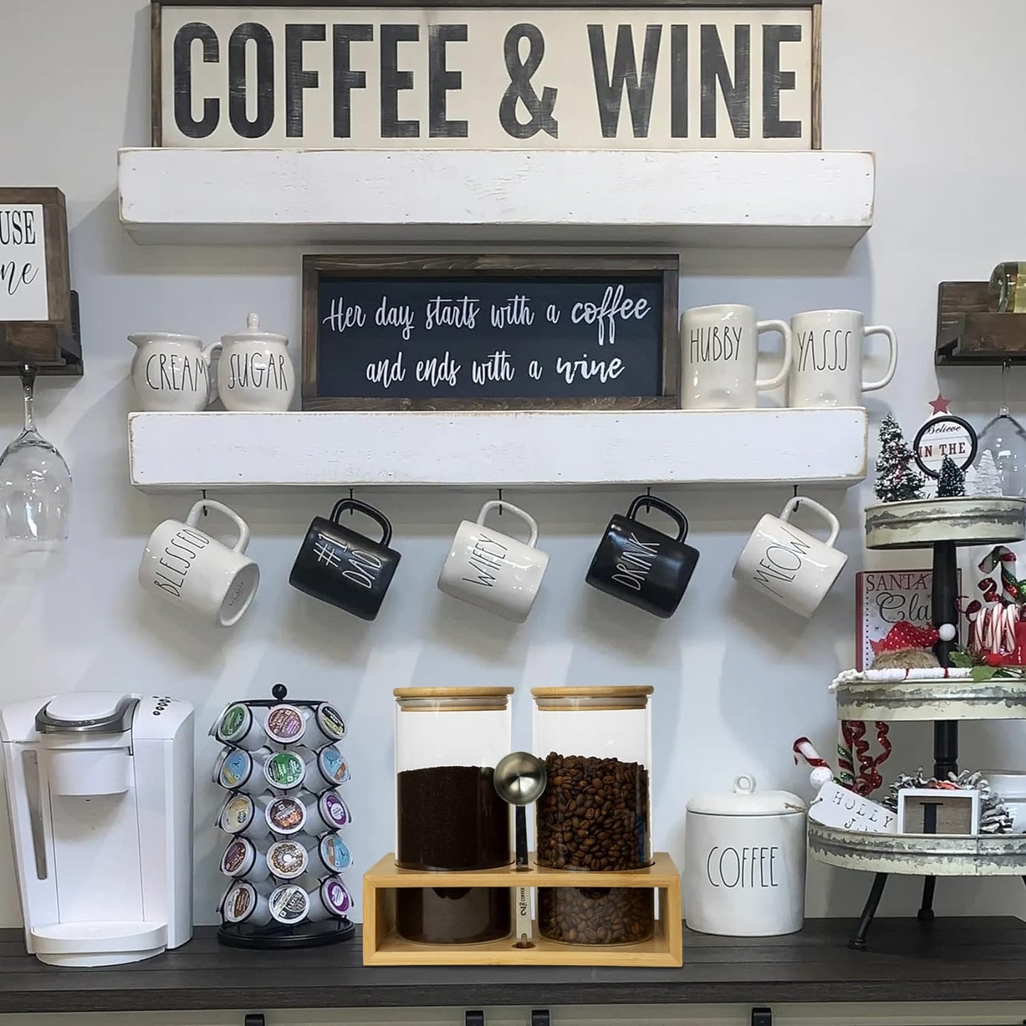 glass-coffee-container-set-with-shelf---organize-your-coffee-bar-with-jars-spoons-and-airtight-canisters-for-beans-grounds-and-nuts---2x-49oz-storage-options-5
