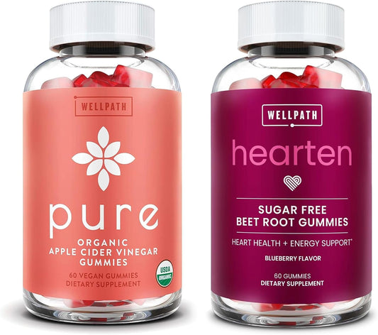 Bundle of WellPath Pure Apple Cider Vinegar Gummies with Mother & Hearten Beet Root - Antioxidant-Rich Vegan Supplement, 60 Count Each - Espot.com.au
