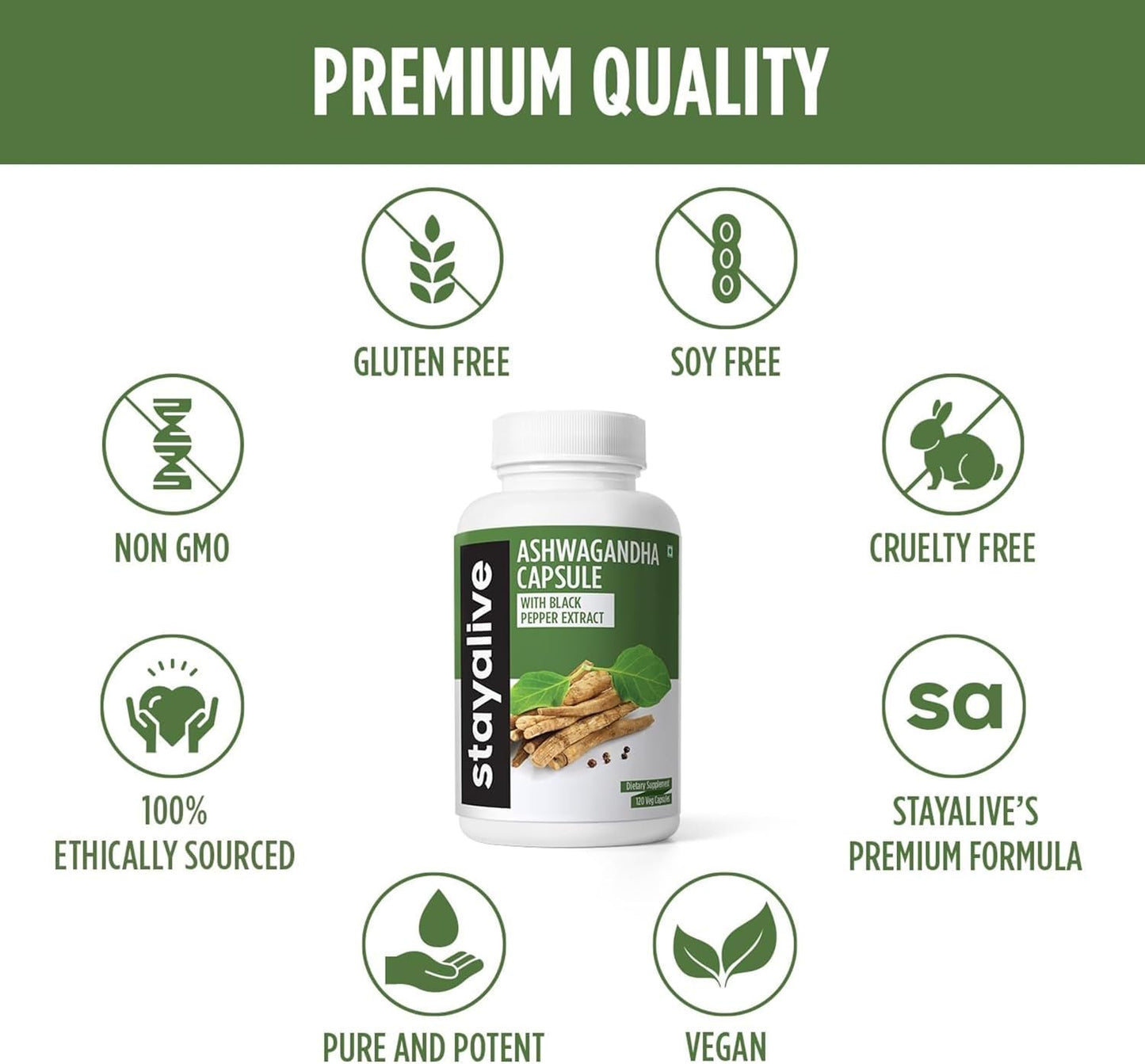 StayAlive Ashwagandha Capsules - 910mg Extra Strength with Black Pepper Extract, 120 Count - Stress, Mood, Energy Support - Non-GMO & Gluten Free - Espot.com.au