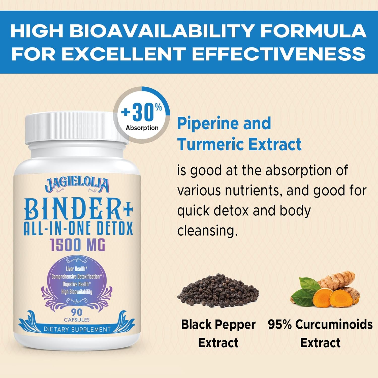 Detox Binder Supplement 1500 MG - High Bioavailability for Liver & Gut Cleanse - Activated Charcoal, Zeolite & Bentonite Clay - 90 Vegan Capsules - Espot.com.au