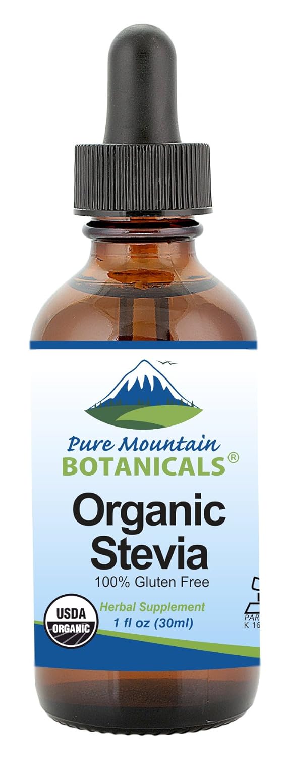Organic Liquid Stevia Sweetener - Alcohol-Free & Kosher, Sugar Substitute Drops in 1oz Glass Bottle by Pure Mountain Botanicals - Espot.com.au