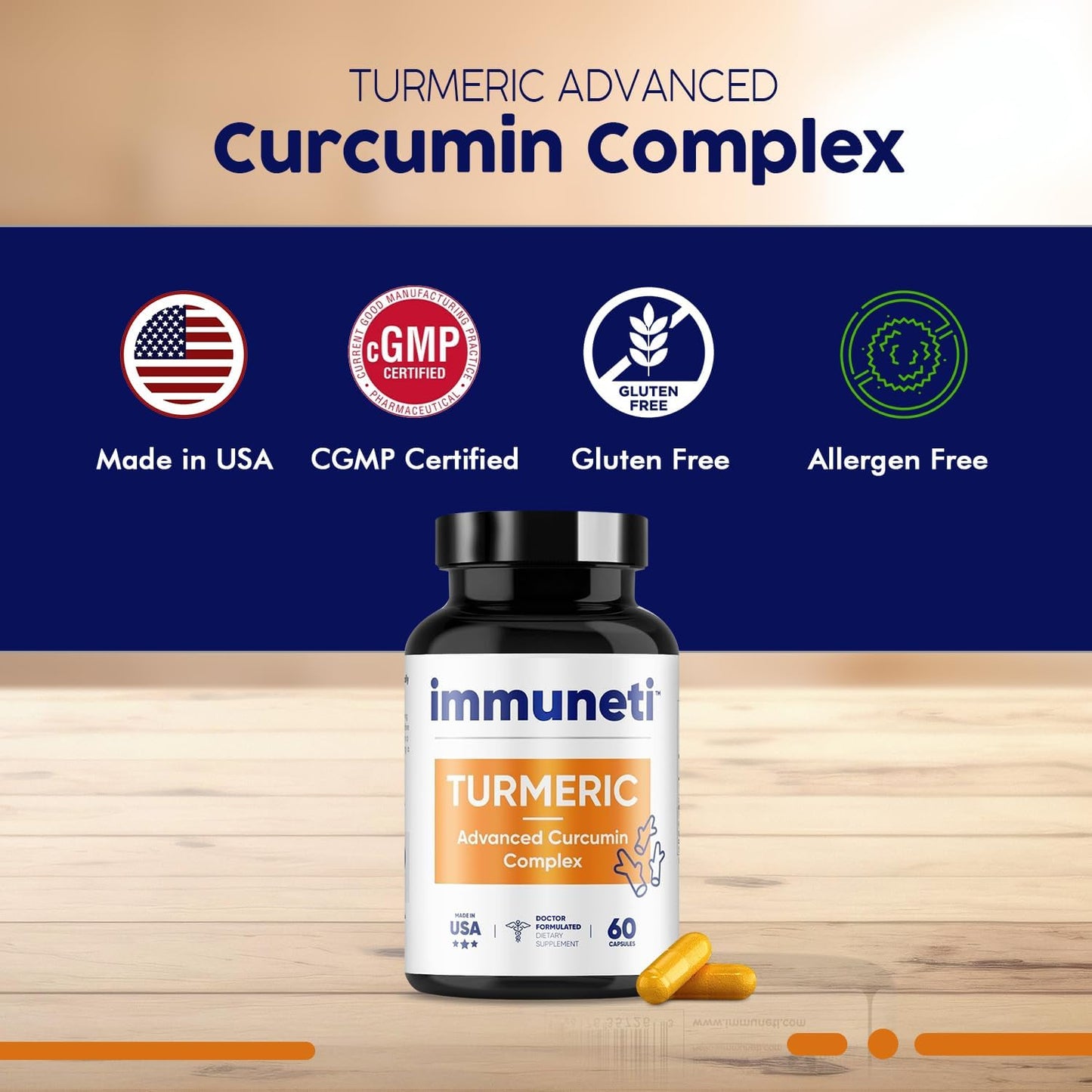 Turmeric Curcumin Complex Capsules - Immune Support Supplement with Advanced Formula for Overall Health - 60 Count - Espot.com.au
