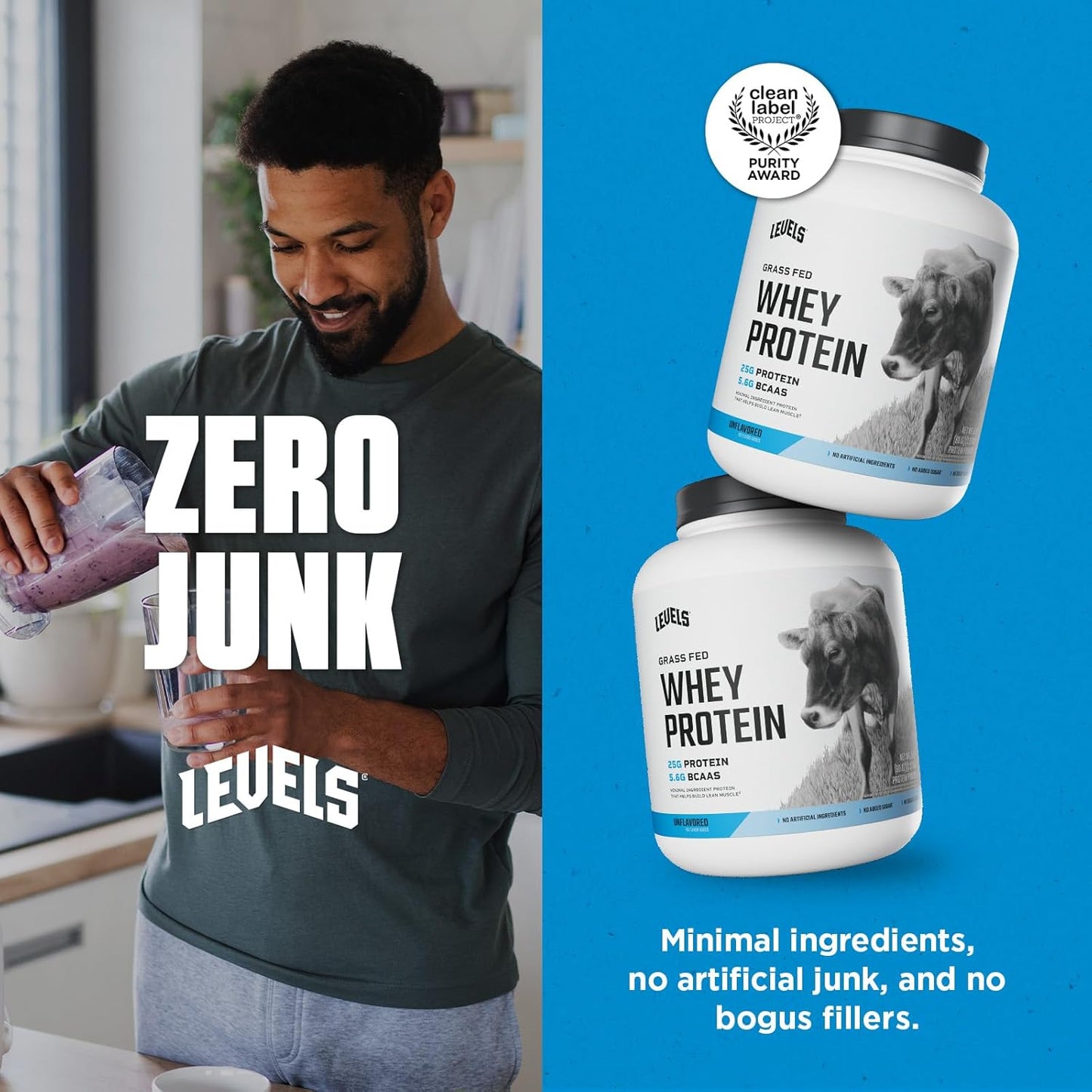 Levels Nutrition Grass Fed Whey Protein Powder - 5LB, 25G Protein, No Artificial Ingredients, Unflavored - Espot.com.au