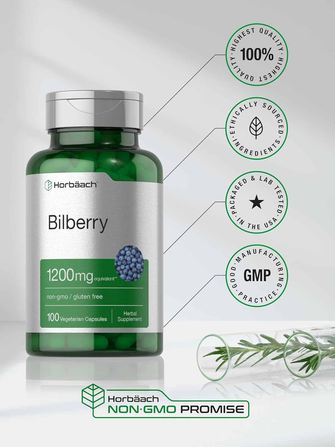 1200mg Bilberry Fruit Extract Capsules - 100 Count | Vegetarian, Non-GMO, Gluten Free Supplement by Horbäach - Espot.com.au
