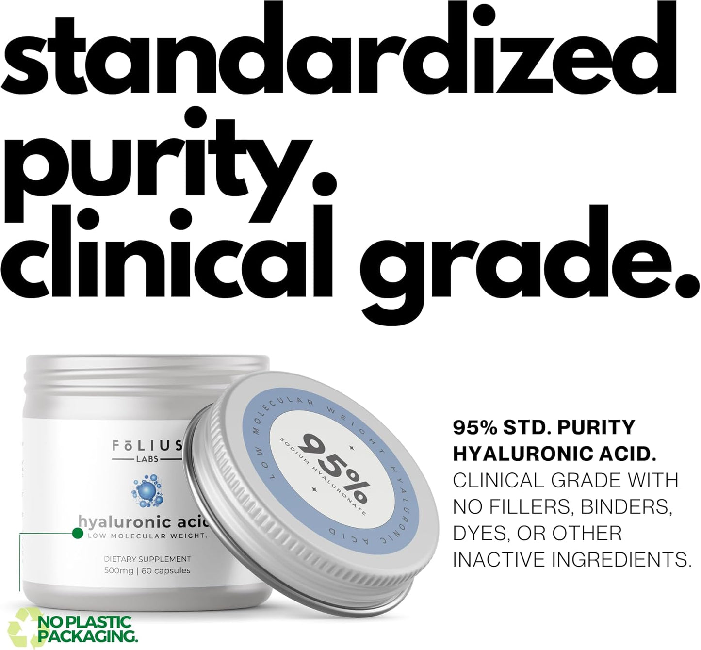 High Purity Hyaluronic Acid Capsules - 500mg Sodium Hyaluronate - Purified & Bioavailable - Low Molecular Weight - Non-GMO - 60 Capsules - Espot.com.au