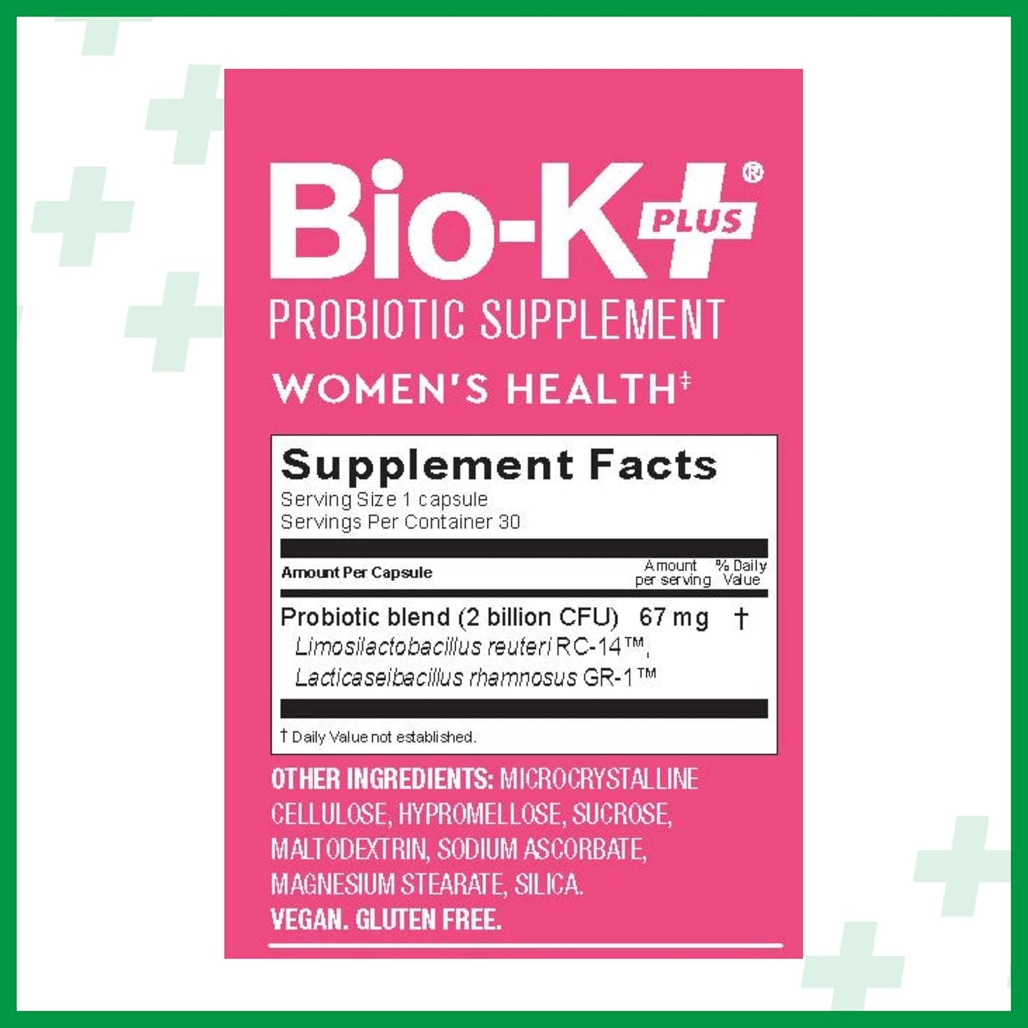 Bio-K Plus Women's Health Probiotic Supplement - Supports Vaginal & Urinary Tract Health with 2 Billion CFU 2 Strains - Vaginal Probiotics - 30 Capsules - Espot.com.au