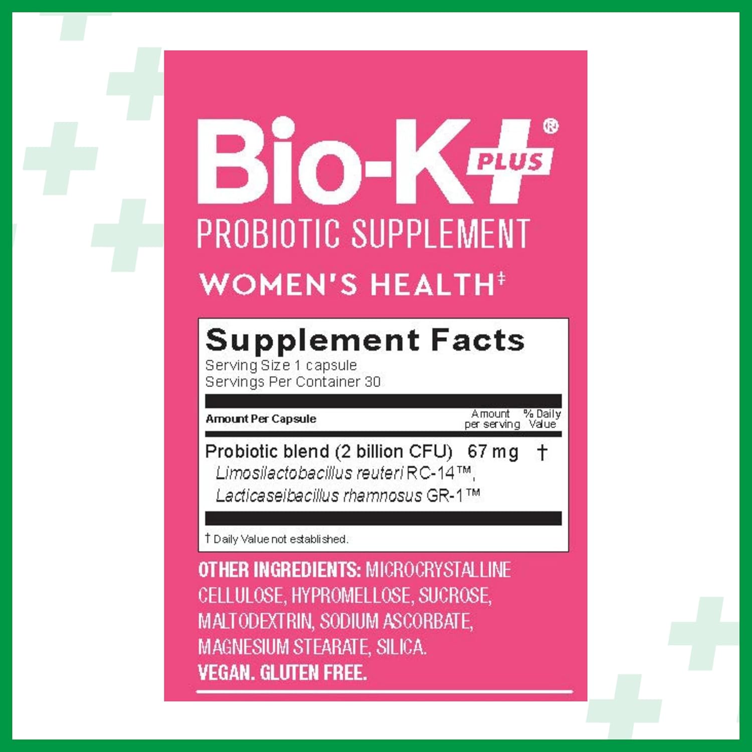 Bio-K Plus Women's Health Probiotic Supplement - Supports Vaginal & Urinary Tract Health with 2 Billion CFU 2 Strains - Vaginal Probiotics - 30 Capsules - Espot.com.au
