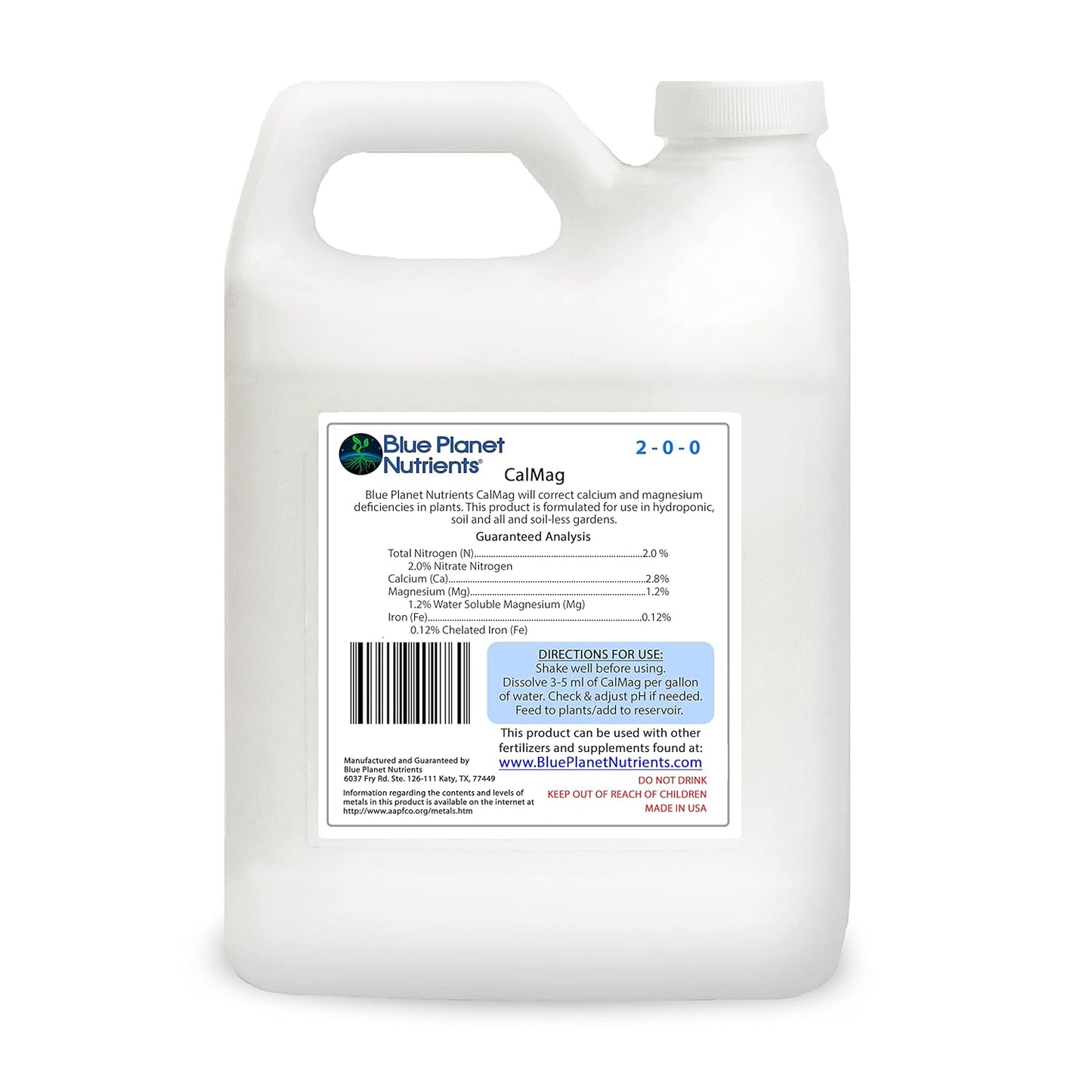Concentrated CalMag + Iron Plant Supplement Quart - Prevents Blossom End Rot, Makes 315 Gallons, All Plants & Gardens - Blue Planet Nutrients - Espot.com.au