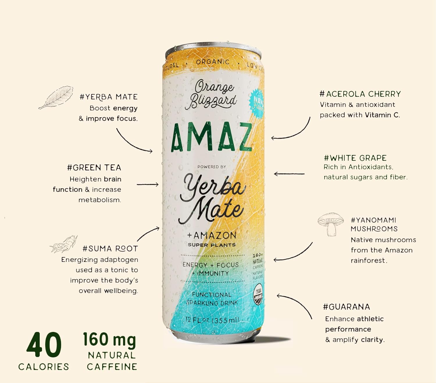 amaz-organic-sparkling-yerba-mate-super-plants-functional-drink-for-natural-energy-focus-immunity---bold-flavor-low-calorie-vegan---naturally-sweetened-with-real-juice---160mg-organic-caffeine---sustainably-sourced-orange-mint-12-pack-3