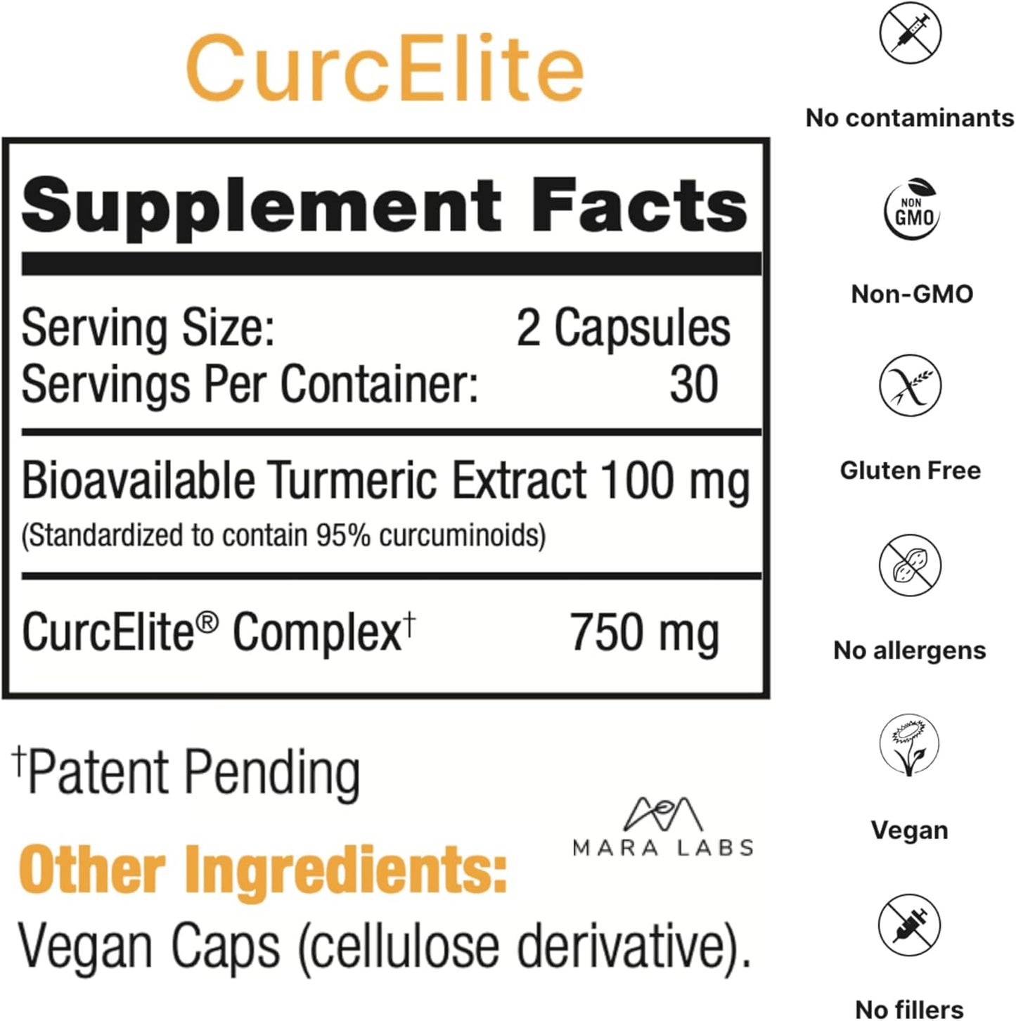 Mara Labs CurcElite Turmeric Extract - 95% Curcuminoids, Vegan, Non-GMO - 30 Servings - Espot.com.au