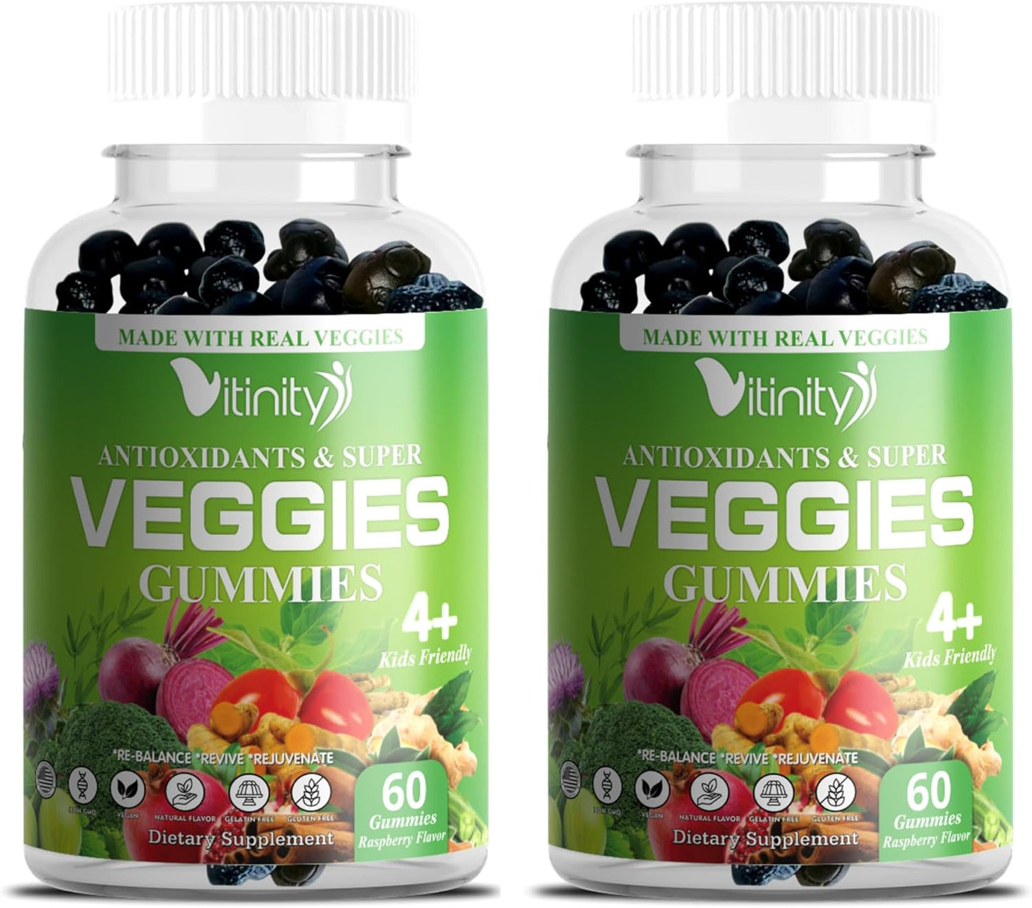 VITINITY Veggies Gummies Supplement with 30 Super Veggies, Fruits & Herbs - 120 Chews, Non-GMO, Gluten-Free - 60 Day Supply - Espot.com.au