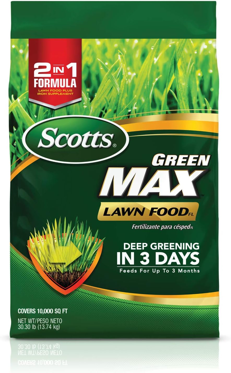 Scotts Green Max Lawn FoodFL Fertilizer with Iron Supplement - 10,000 sq. ft. Coverage for Greener Grass - 30.30 lbs. - Espot.com.au