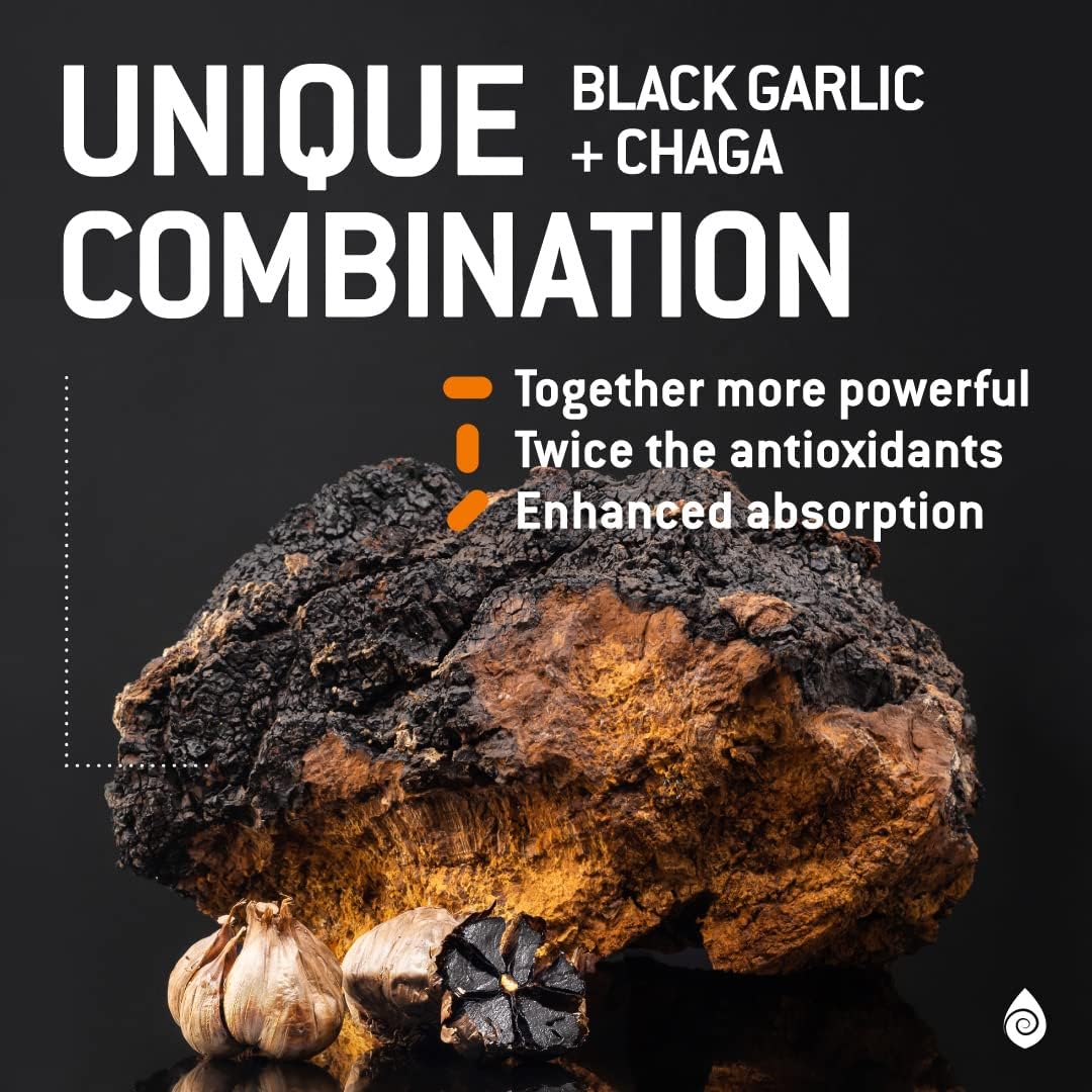 Organic Chaga Mushroom and Black Garlic Capsules - Antioxidant Immune Support Supplement - Nordic Forest Mushrooms - 1500mg - 90 ct - Espot.com.au