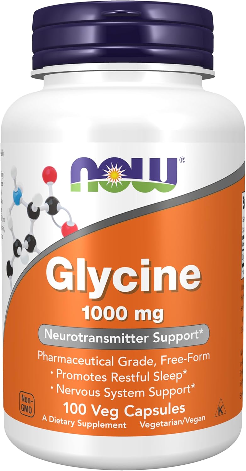 Now Foods Glycine 1000 mg - 200 VegiCapsules Twin Pack - Non-GMO Amino Acid Supplement for Cognitive Health and Sleep Support - Espot.com.au