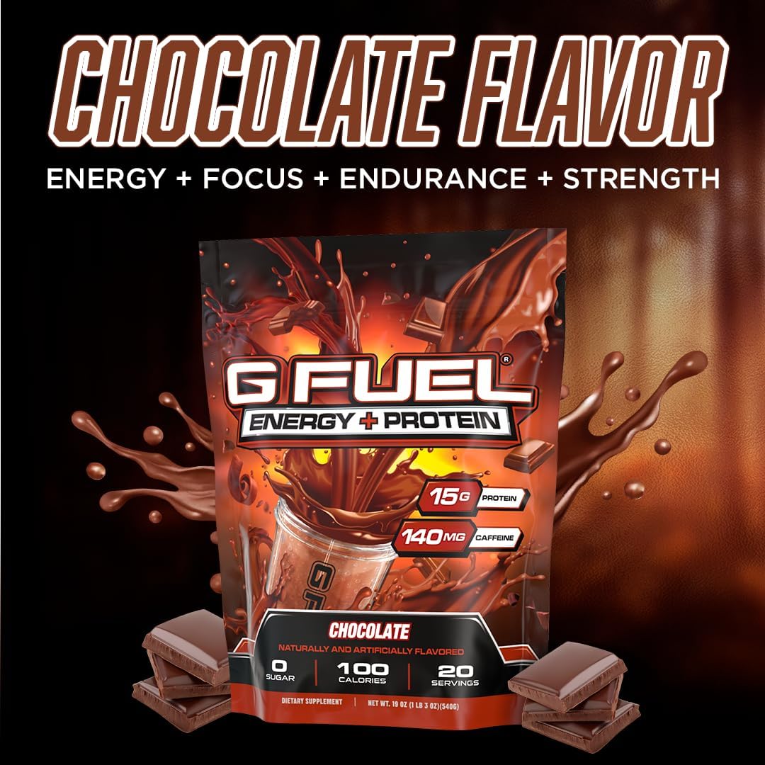 chocolate-g-fuel-protein-energy-drink-powder---pre-workout-caffeine-mix-for-gaming---sugar-free-focus-amino---vitamin-antioxidants---19oz-20-servings-4