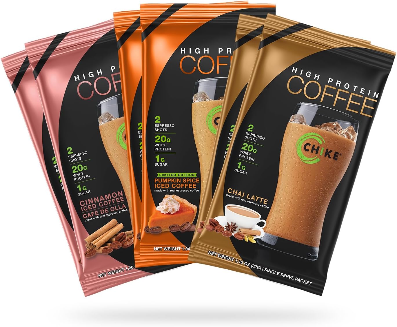 chike-autumn-spice-high-protein-iced-coffee-sampler-pack---20g-protein-2-shots-espresso-1g-sugar---keto-gluten-free---6-packets-1