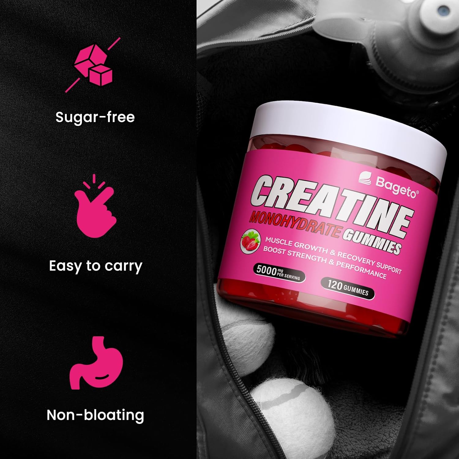 bageto-creatine-gummies-5000mg---men-women---5g-creatine-monohydrate---pre-workout-muscle-strength---vegan---120-count---strawberry-flavor-6