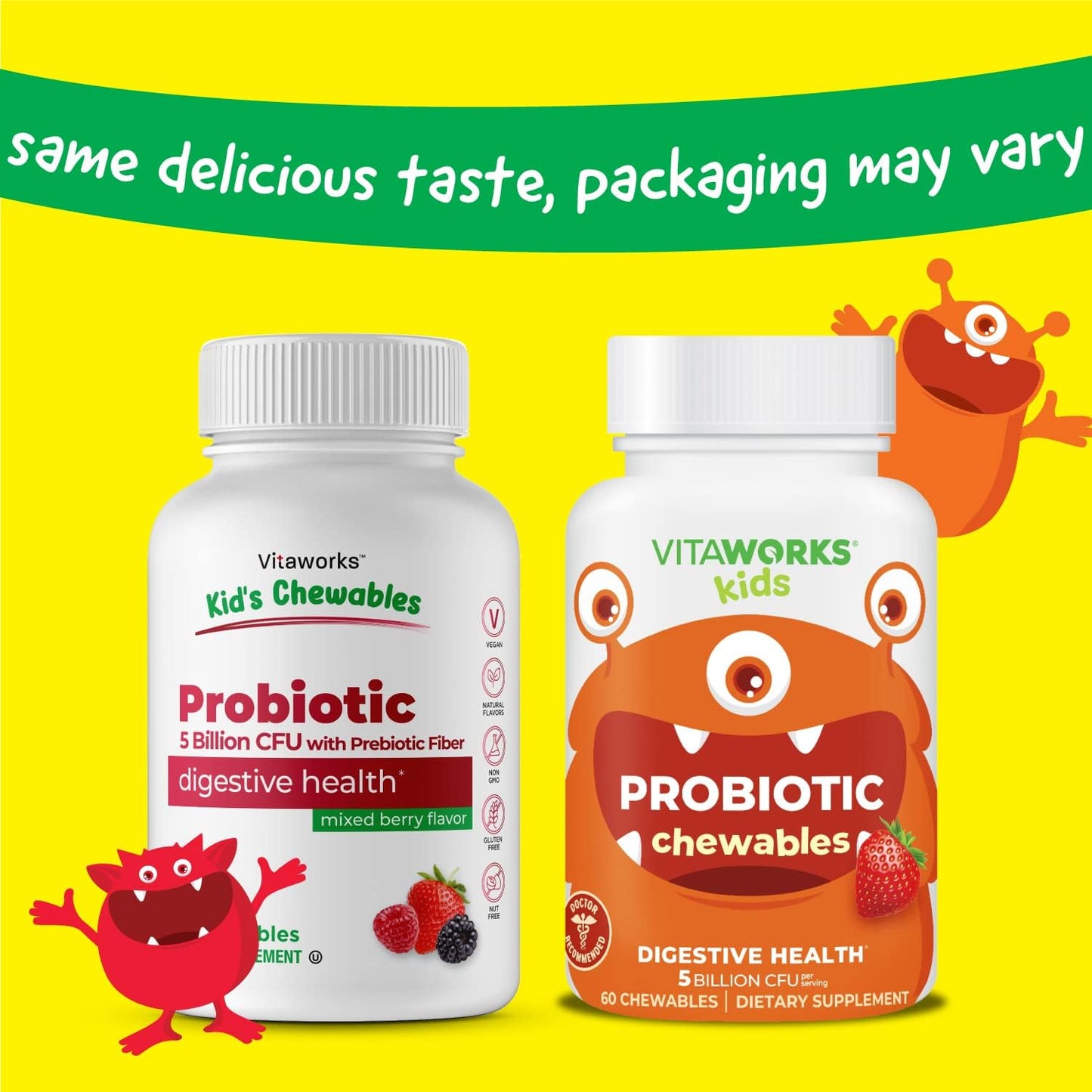 Berry Flavored Kids Probiotic Chewable Tablets - 5 Billion CFU Acidophilus Blend with Prebiotic Fiber - Vegan & Nut Free - 60 Chewables for Digestive Health - Espot.com.au