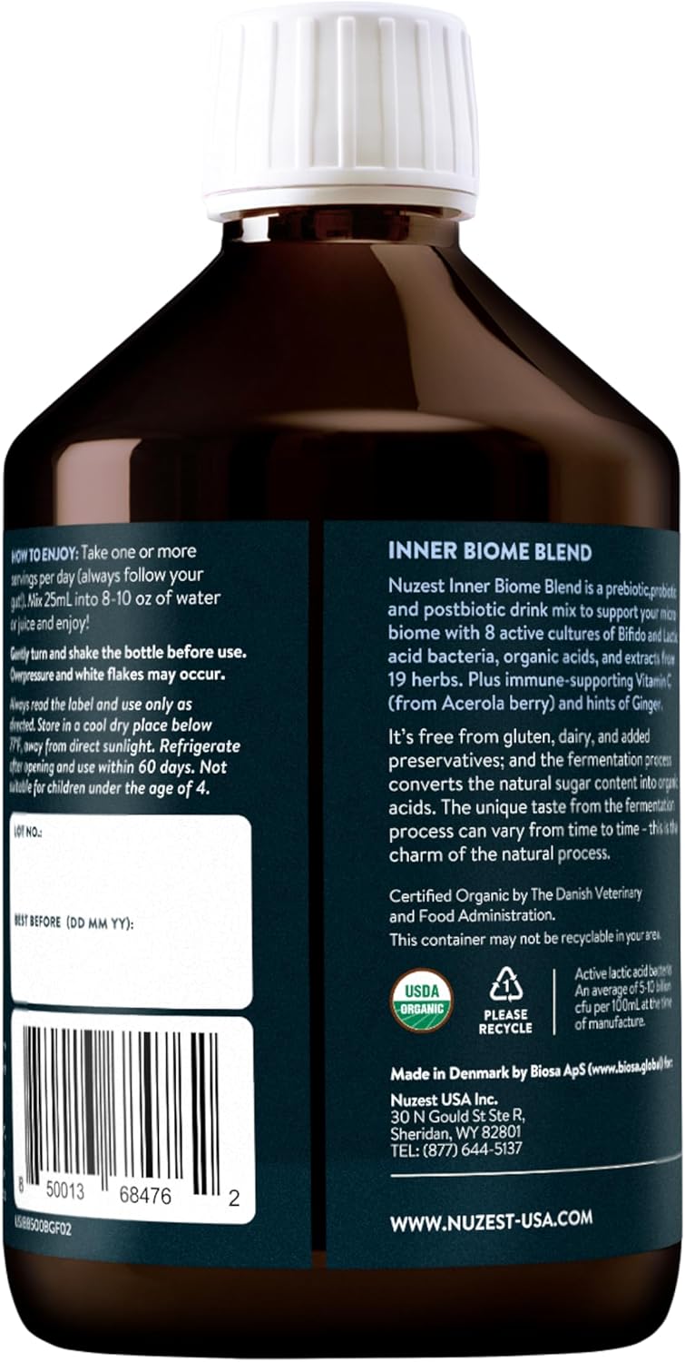 nuzest-inner-biome-blend-liquid-drink-mix---prebiotic-probiotic-postbiotic---microbiome-support---8-microbiotic-cultures-19-fermented-herbs---vegan---organic---ginger-flavour---169-floz-2