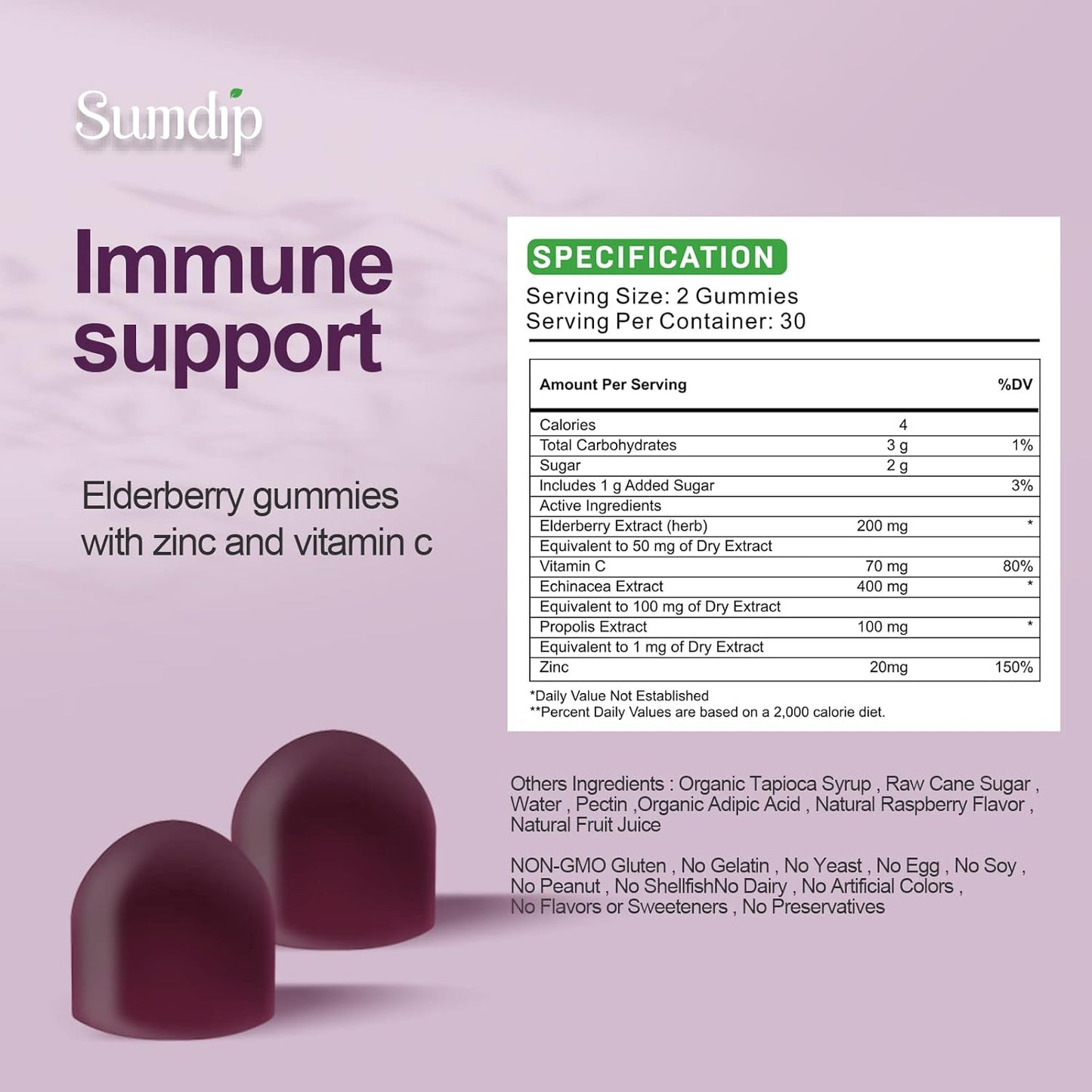 Organic Elderberry Gummies with Zinc and Vitamin C for Immune Support - Vegan, Non-GMO, Gluten Free - 120 Gummies, Berry Flavor - Espot.com.au